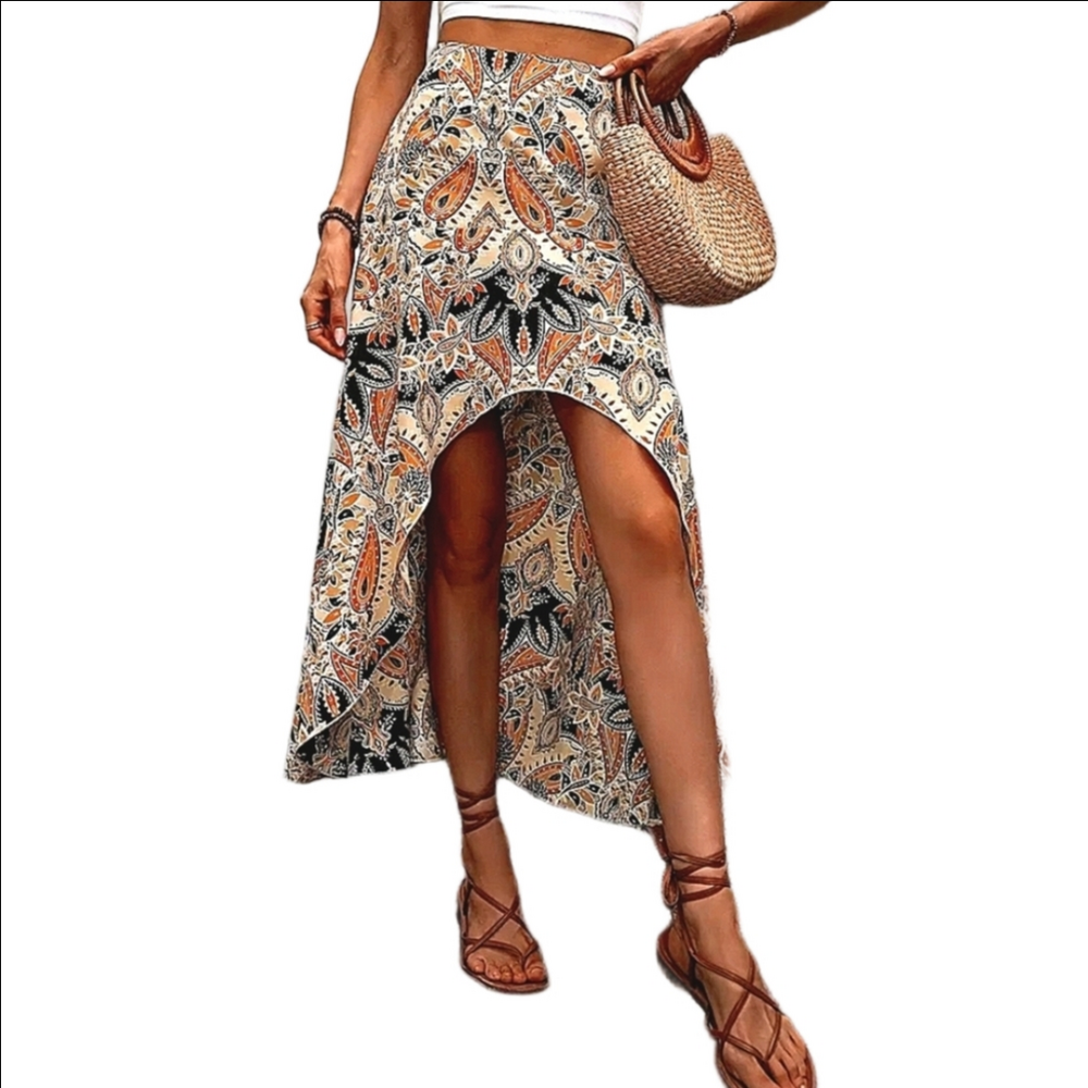 Bohemian Skirt Hi-Lo Paisley Maxi style Boho Skirt swimsuit Cover Up Swim Cover - Picture 3 of 7
